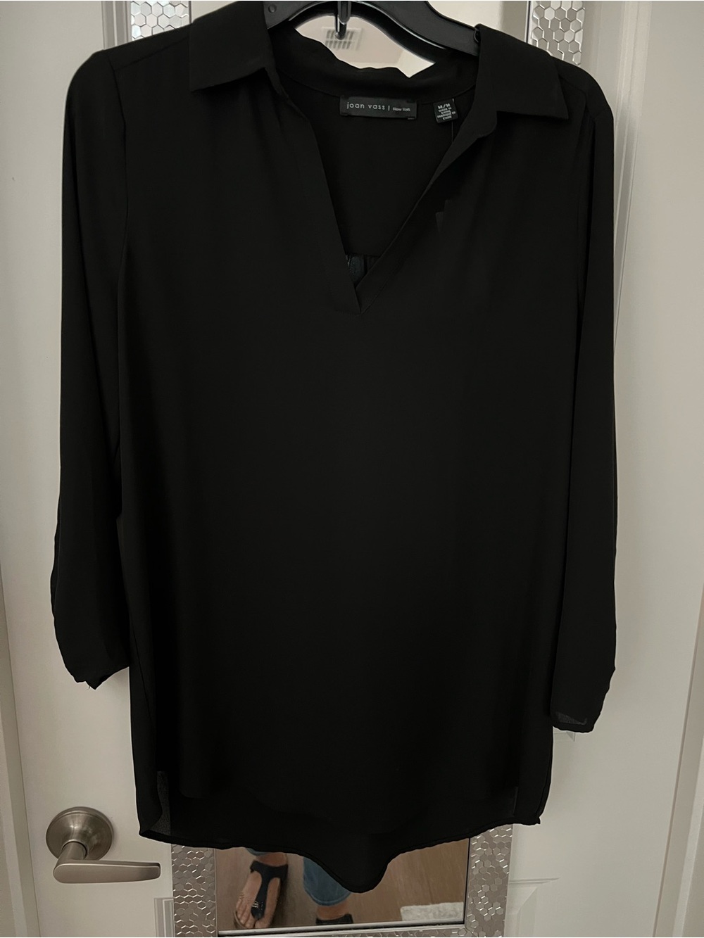 Joan Vass Black Split V-Neck Tunic Blouse